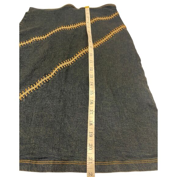 San Julian Denim Skirt A-Line S Whipstitch Below Knee Y2K Rare USA Fall Fit - Picture 4 of 11